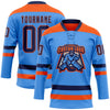 Custom Sky Blue Navy-Orange Hockey Lace Neck Jersey