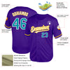 Custom Purple Teal-Yellow Mesh Authentic Throwback Baseball Jersey