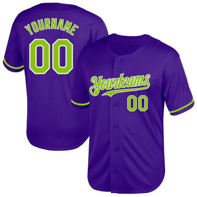 Custom Purple Neon Green-White Mesh Authentic Throwback Baseball Jersey