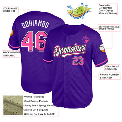 Custom Purple Pink-Black Mesh Authentic Throwback Baseball Jersey