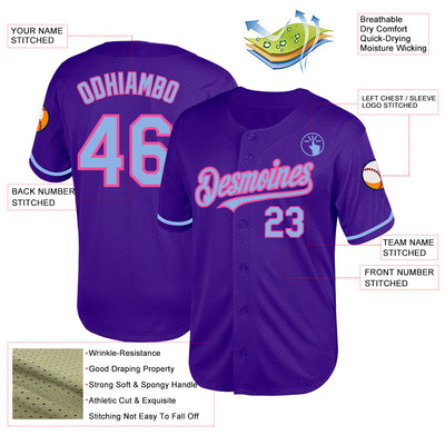 Custom Purple Light Blue-Pink Mesh Authentic Throwback Baseball Jersey