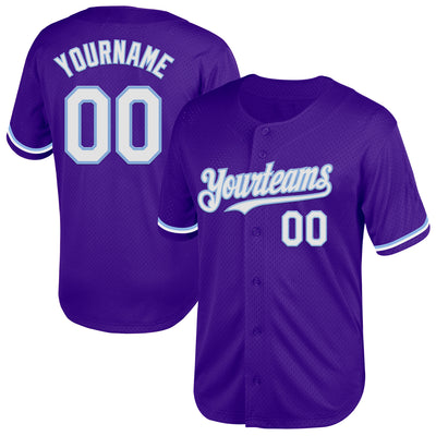 Custom Purple White-Light Blue Mesh Authentic Throwback Baseball Jersey