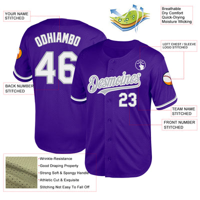 Custom Purple White-Gray Mesh Authentic Throwback Baseball Jersey