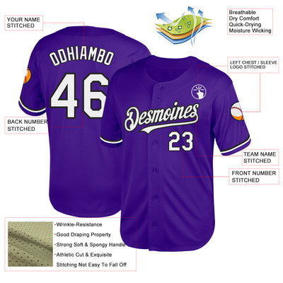 Custom Purple White-Black Mesh Authentic Throwback Baseball Jersey