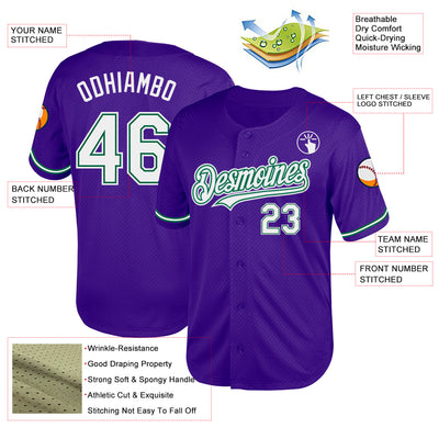 Custom Purple White-Kelly Green Mesh Authentic Throwback Baseball Jersey