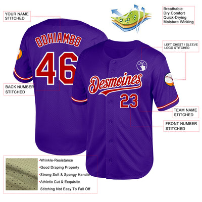 Custom Purple Red-White Mesh Authentic Throwback Baseball Jersey