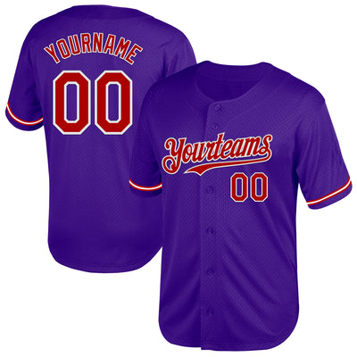 Custom Purple Red-White Mesh Authentic Throwback Baseball Jersey