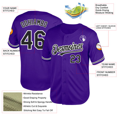 Custom Purple Black-White Mesh Authentic Throwback Baseball Jersey