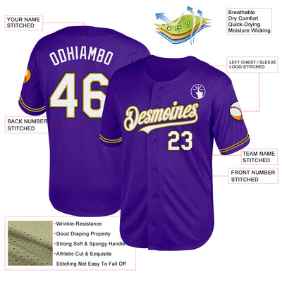 Custom Purple Old Gold-Black Mesh Authentic Throwback Baseball Jersey