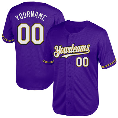 Custom Purple Old Gold-Black Mesh Authentic Throwback Baseball Jersey