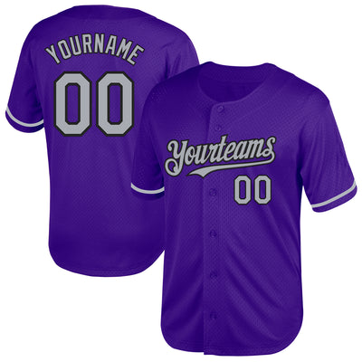 Custom Purple Gray-Black Mesh Authentic Throwback Baseball Jersey