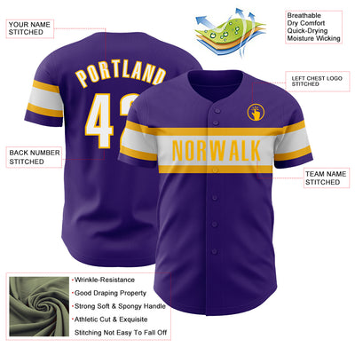 Custom Purple White-Gold Authentic Baseball Jersey