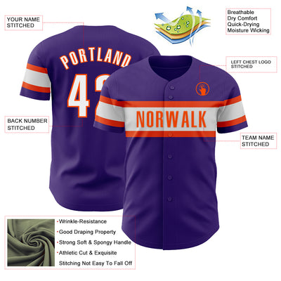 Custom Purple White-Orange Authentic Baseball Jersey