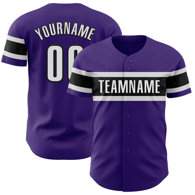 Custom Purple White-Black Authentic Baseball Jersey