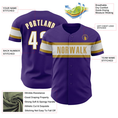 Custom Purple White-Old Gold Authentic Baseball Jersey