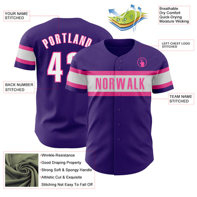 Custom Purple White-Pink Authentic Baseball Jersey