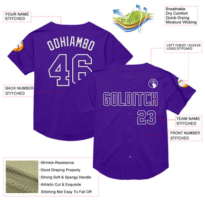 Custom Purple White Mesh Authentic Throwback Baseball Jersey