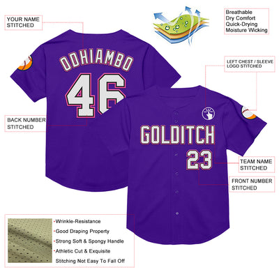 Custom Purple Black-Pink Mesh Authentic Throwback Baseball Jersey