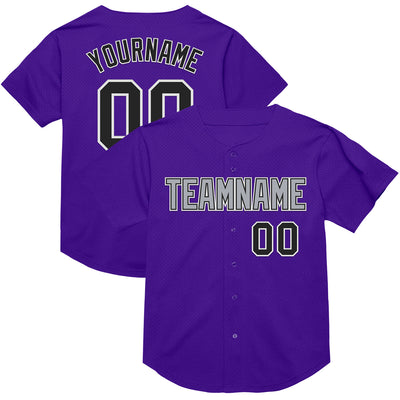 Custom Purple Black-Gray Mesh Authentic Throwback Baseball Jersey