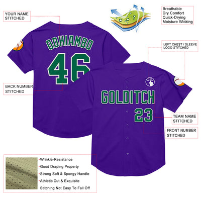 Custom Purple Kelly Green-White Mesh Authentic Throwback Baseball Jersey