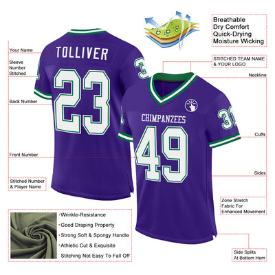 Custom Purple White-Kelly Green Mesh Authentic Throwback Football Jersey