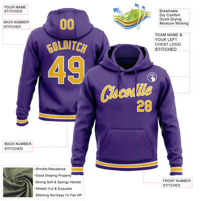 Custom Stitched Purple Gold-White Sports Pullover Sweatshirt Hoodie