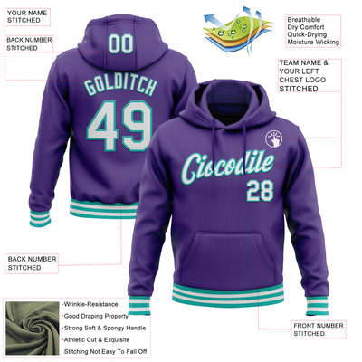 Custom Stitched Purple White-Aqua Sports Pullover Sweatshirt Hoodie