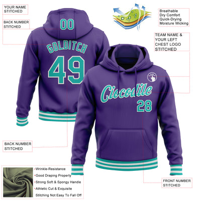 Custom Stitched Purple Aqua-White Sports Pullover Sweatshirt Hoodie