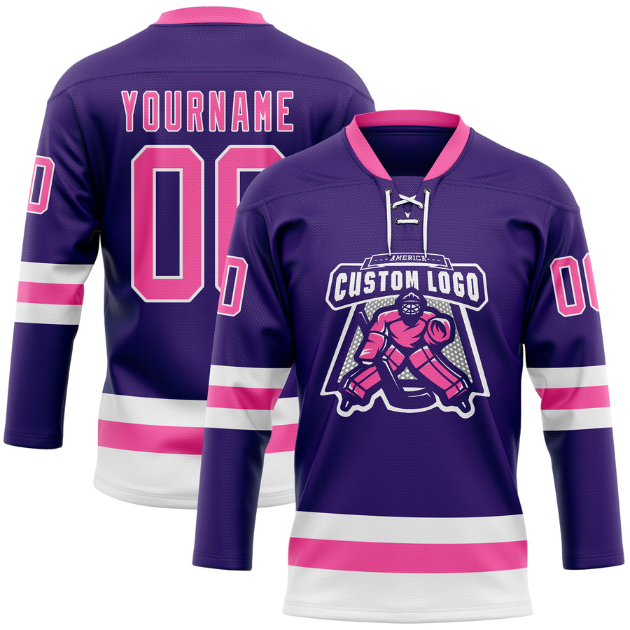 Custom Purple Pink-White Hockey Lace Neck Jersey