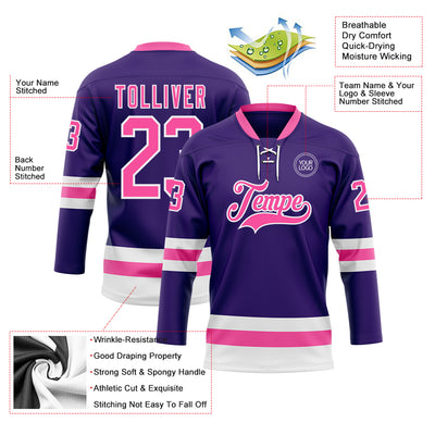 Custom Purple Pink-White Hockey Lace Neck Jersey