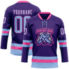 Custom Purple Light Blue-Pink Hockey Lace Neck Jersey