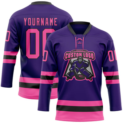 Custom Purple Pink-Black Hockey Lace Neck Jersey