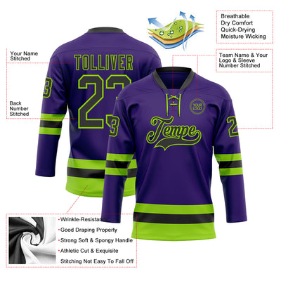 Custom Purple Black-Neon Green Hockey Lace Neck Jersey