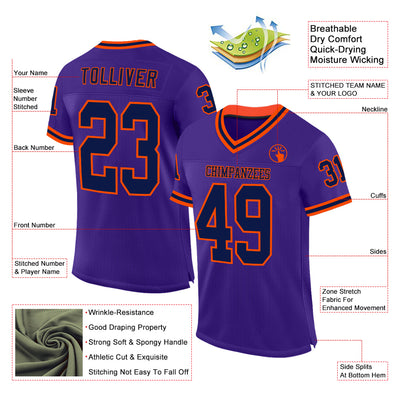 Custom Purple Navy-Orange Mesh Authentic Throwback Football Jersey