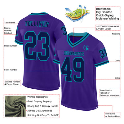 Custom Purple Navy-Teal Mesh Authentic Throwback Football Jersey