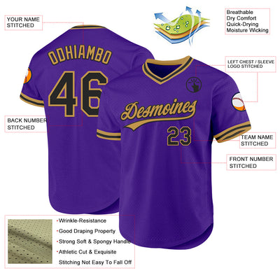 Custom Purple Black-Old Gold Authentic Throwback Baseball Jersey