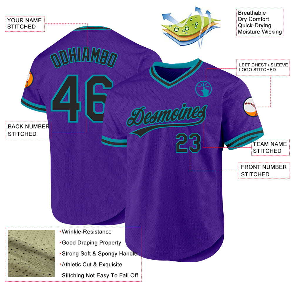 Custom Purple Black-Teal Authentic Throwback Baseball Jersey