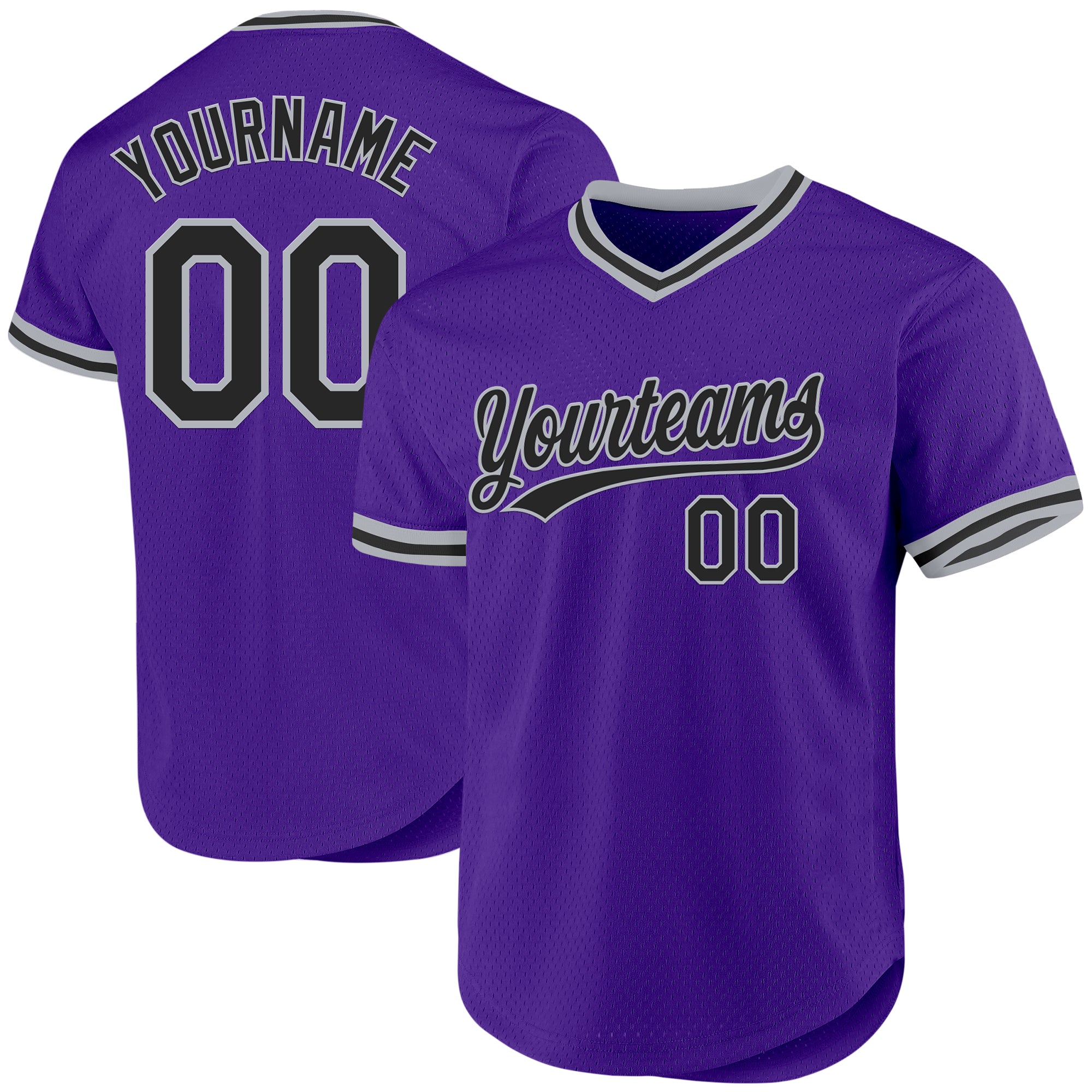 Custom Purple Black-Gray Authentic Throwback Baseball Jersey