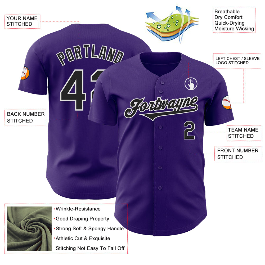 Custom Purple Black-White Authentic Baseball Jersey