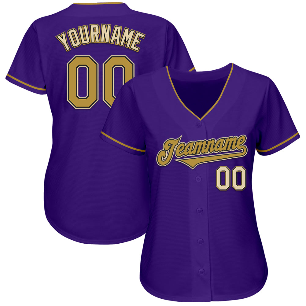 Custom Purple Old Gold Black-Cream Authentic Baseball Jersey