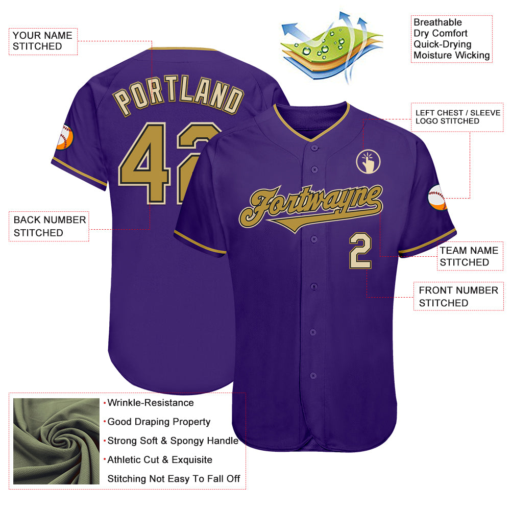 Custom Purple Old Gold Black-Cream Authentic Baseball Jersey