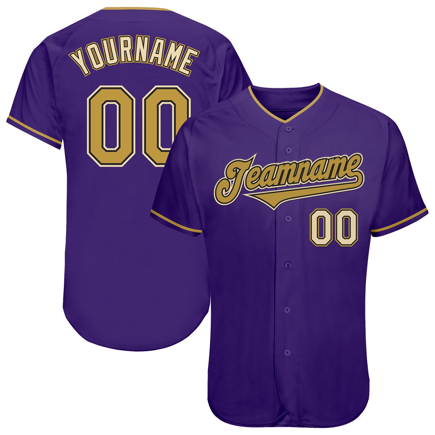 Custom Purple Old Gold Black-Cream Authentic Baseball Jersey