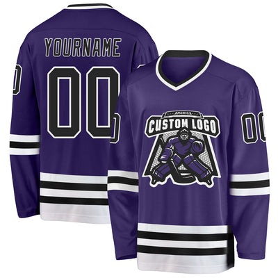 Custom Purple Black-White Hockey Jersey