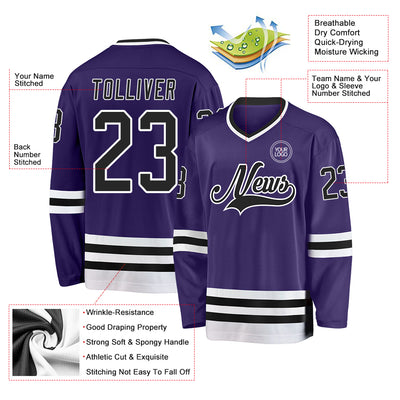 Custom Purple Black-White Hockey Jersey