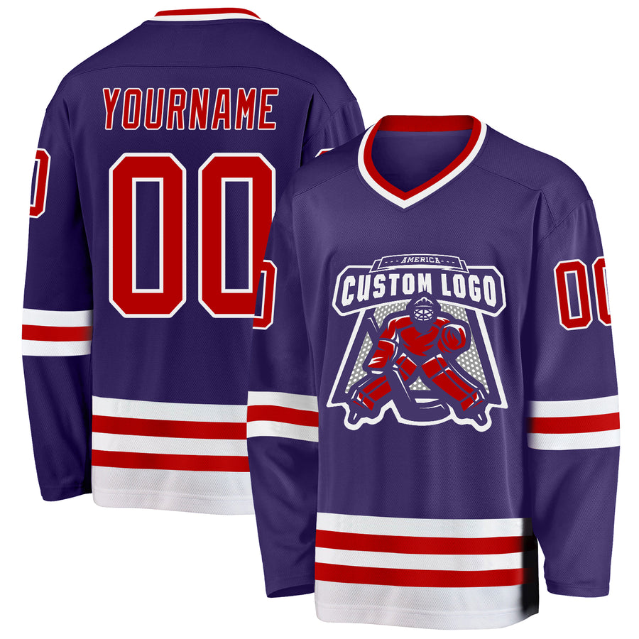 Custom Purple Red-White Hockey Jersey