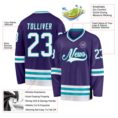 Custom Purple White-Teal Hockey Jersey