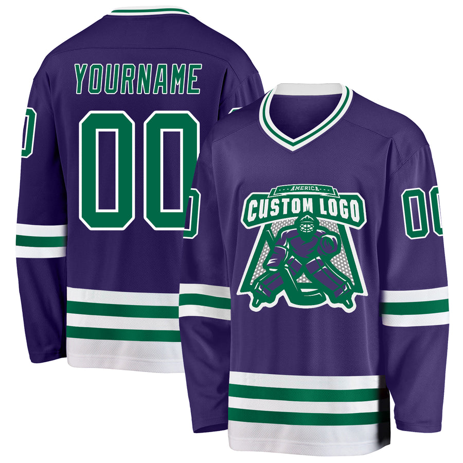 Custom Purple Kelly Green-White Hockey Jersey