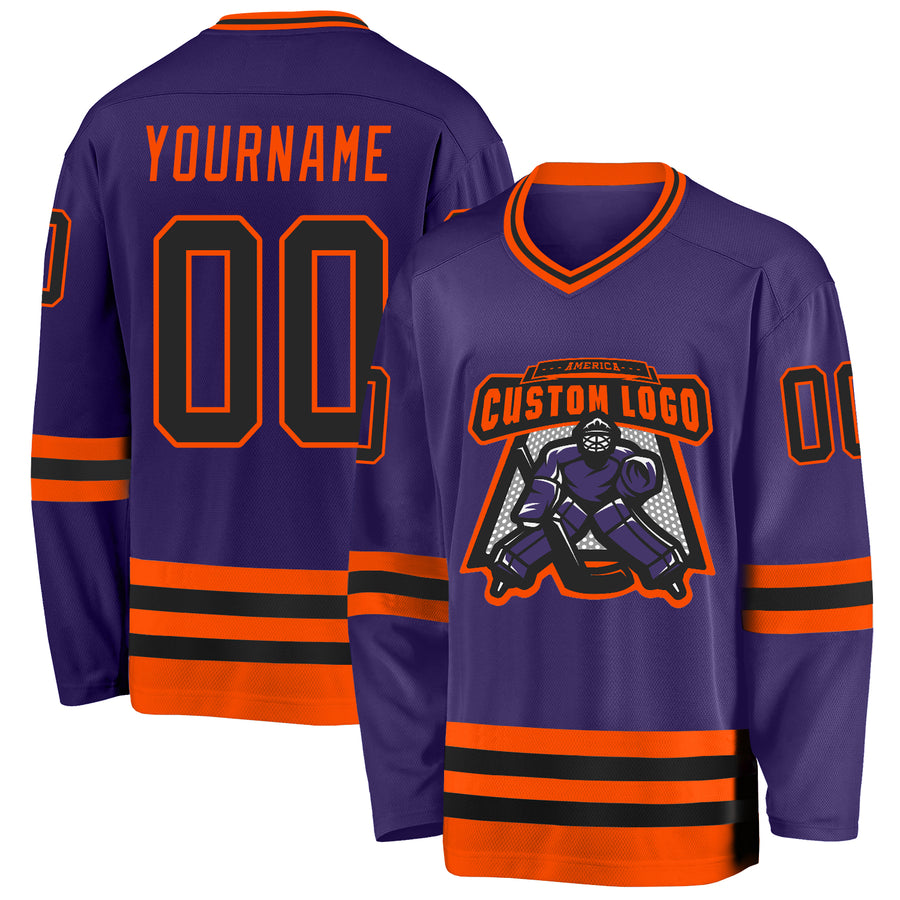 Custom Purple Black-Orange Hockey Jersey