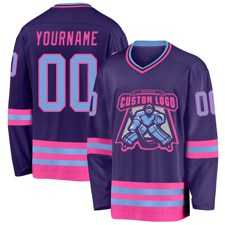 Custom Purple Light Blue Pink-Black Hockey Jersey