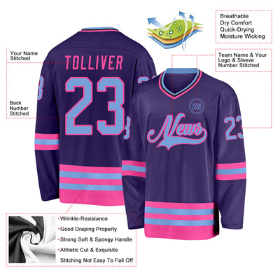 Custom Purple Light Blue Pink-Black Hockey Jersey